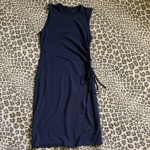 Theory Navy Midi Dress with Side Tie